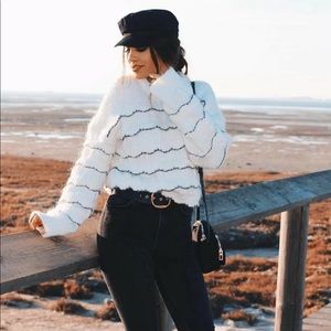 Zara White Ruffle Knit Sweater Bloggers Favorite
